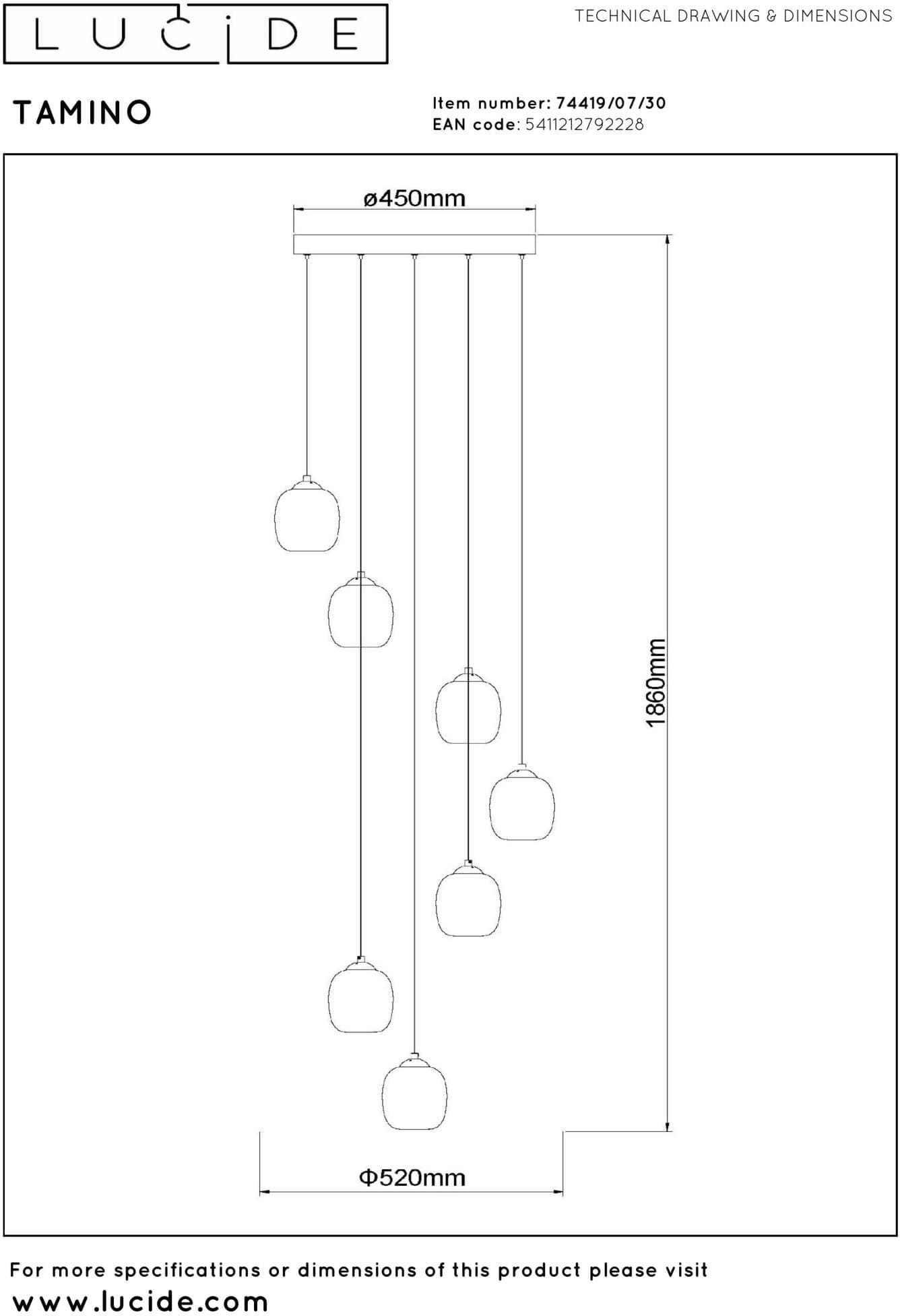 Tamino Hanglamp Ø52 cm Led Dimb. - Zwart Lucide Hanglamp 74419/07/30