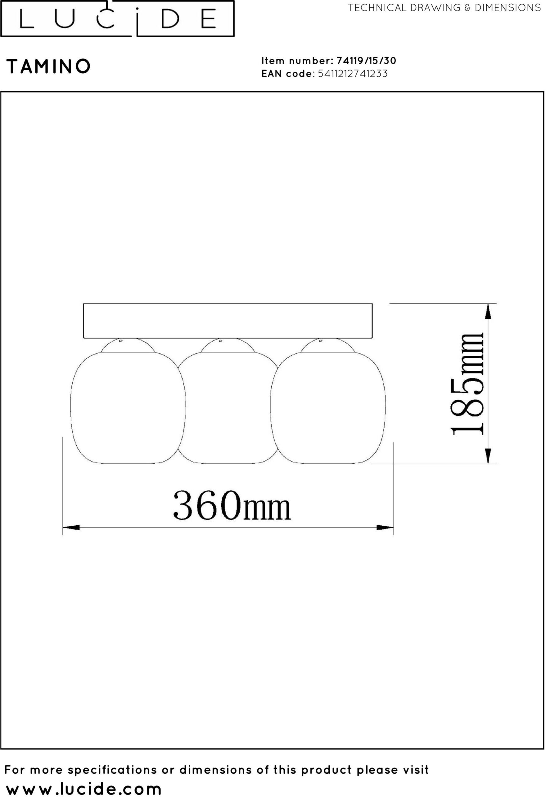 Tamino Plafonnière Led Dimb. - Zwart Lucide Plafondlamp 74119/15/30
