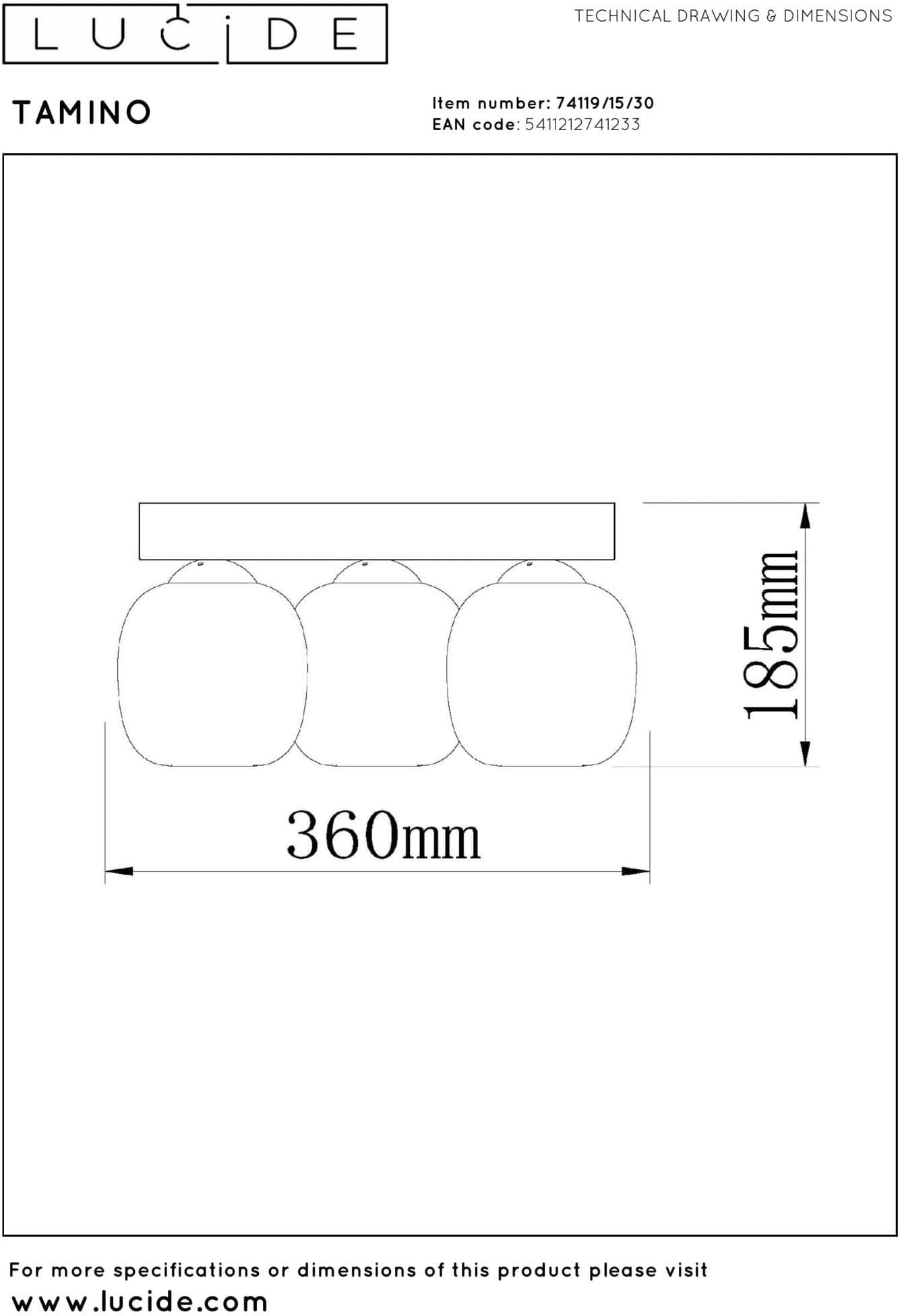 Tamino Plafonnière Led Dimb. - Zwart Lucide Plafondlamp 74119/15/30