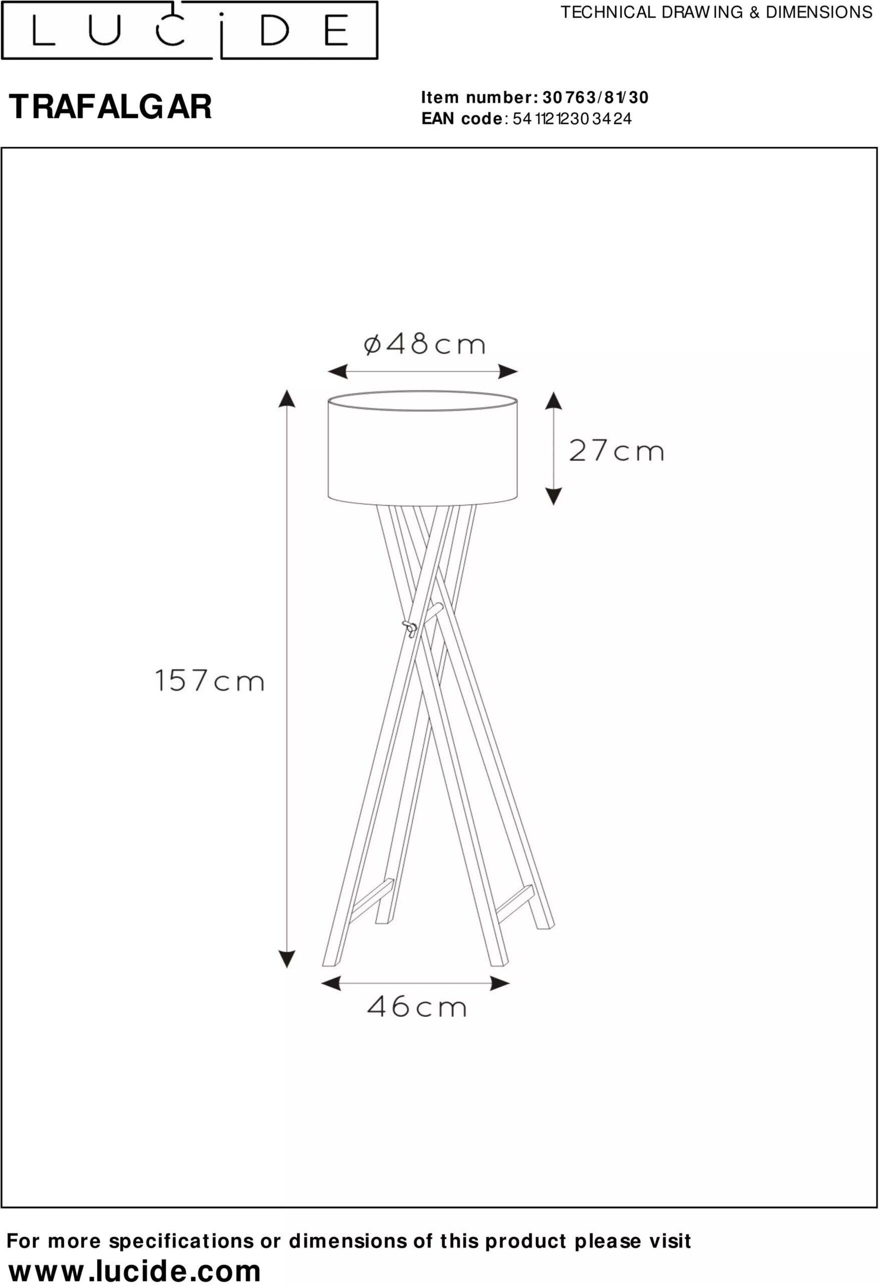 Trafalgar Vloerlamp - Zwart Lucide Vloerlamp 30763/81/30