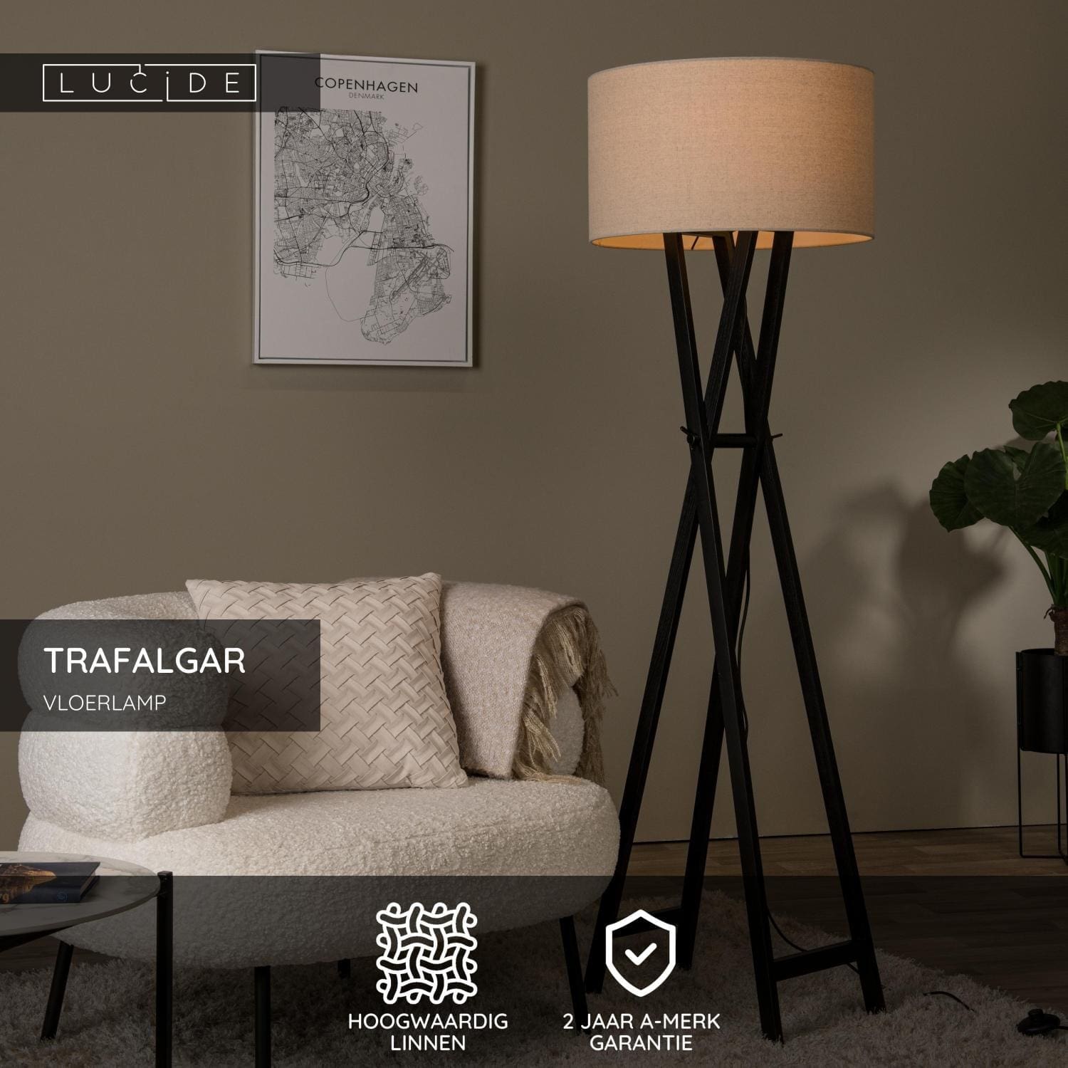 Trafalgar Vloerlamp - Zwart Lucide Vloerlamp 30763/81/30