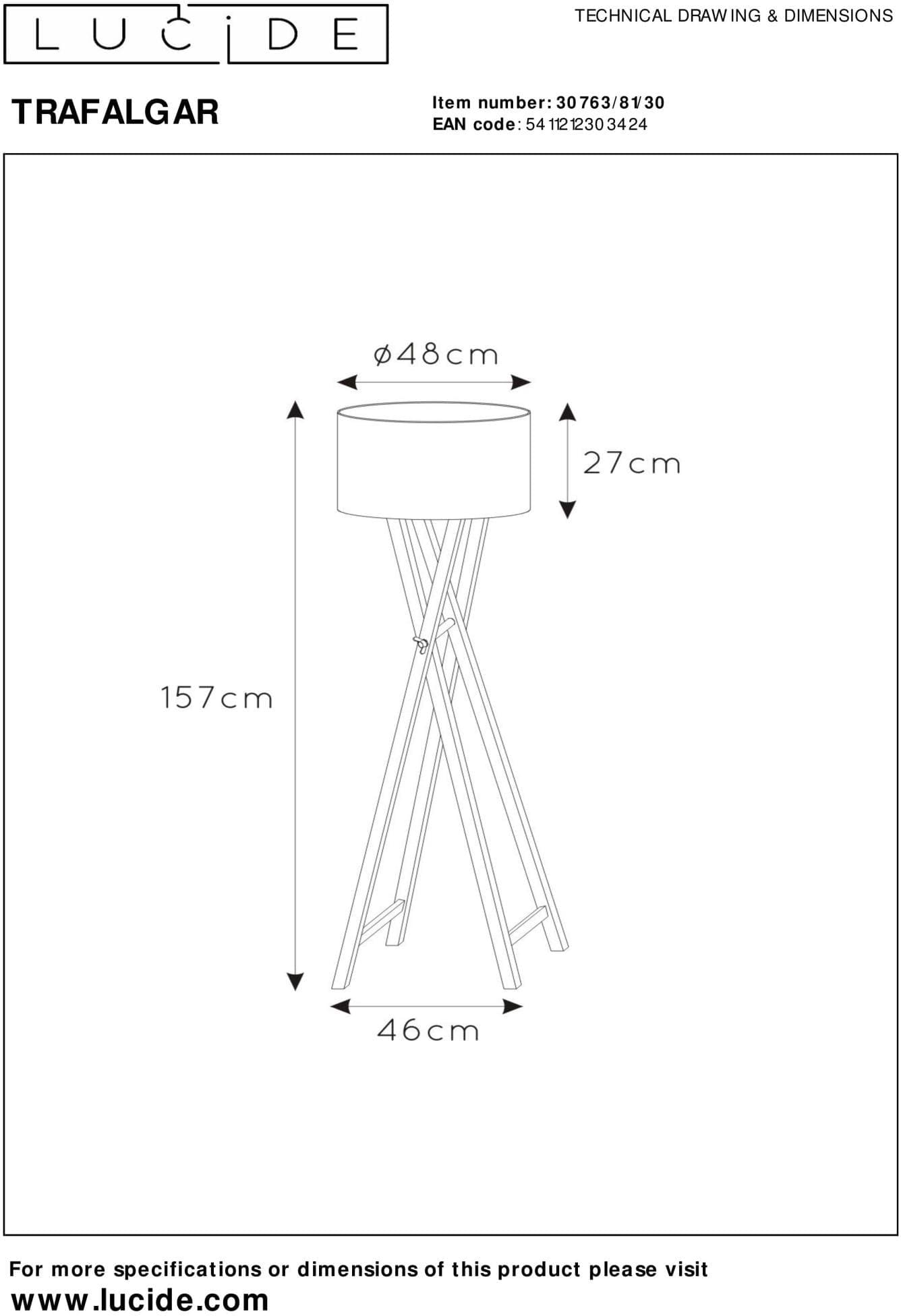 Trafalgar Vloerlamp - Zwart Lucide Vloerlamp 30763/81/30