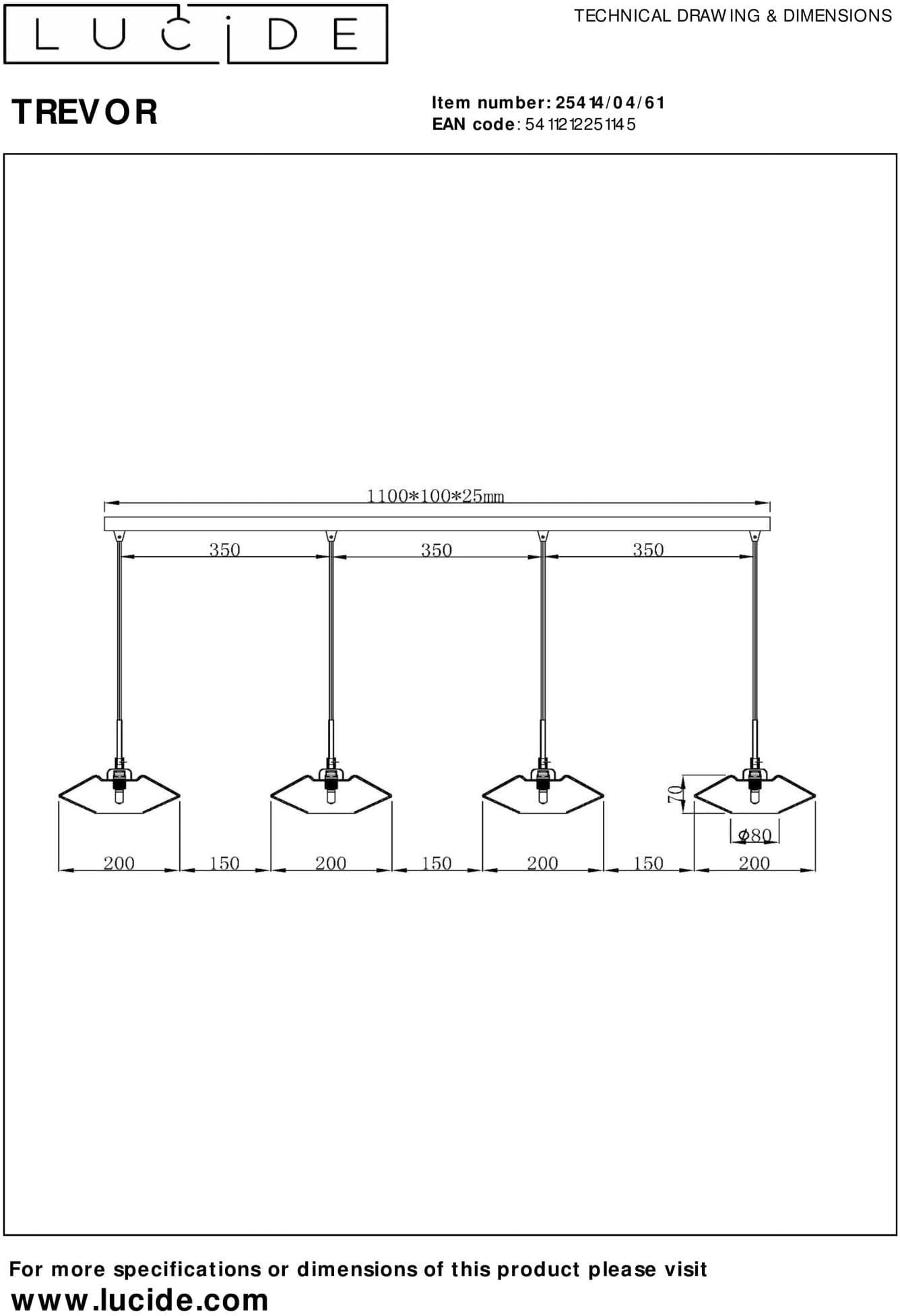 Trevor Hanglamp - Opaal Lucide Hanglamp 25414/04/61