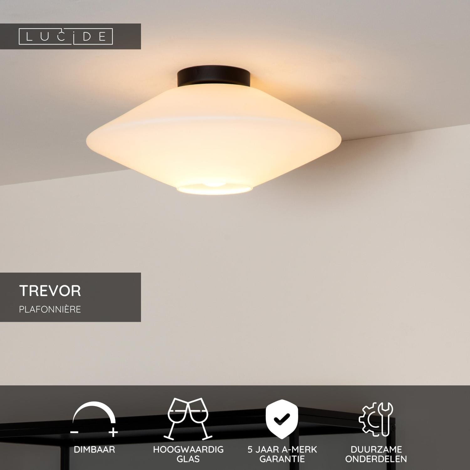 Trevor Plafonnière Ø42 cm - Opaal Lucide Plafondlamp 25114/42/61