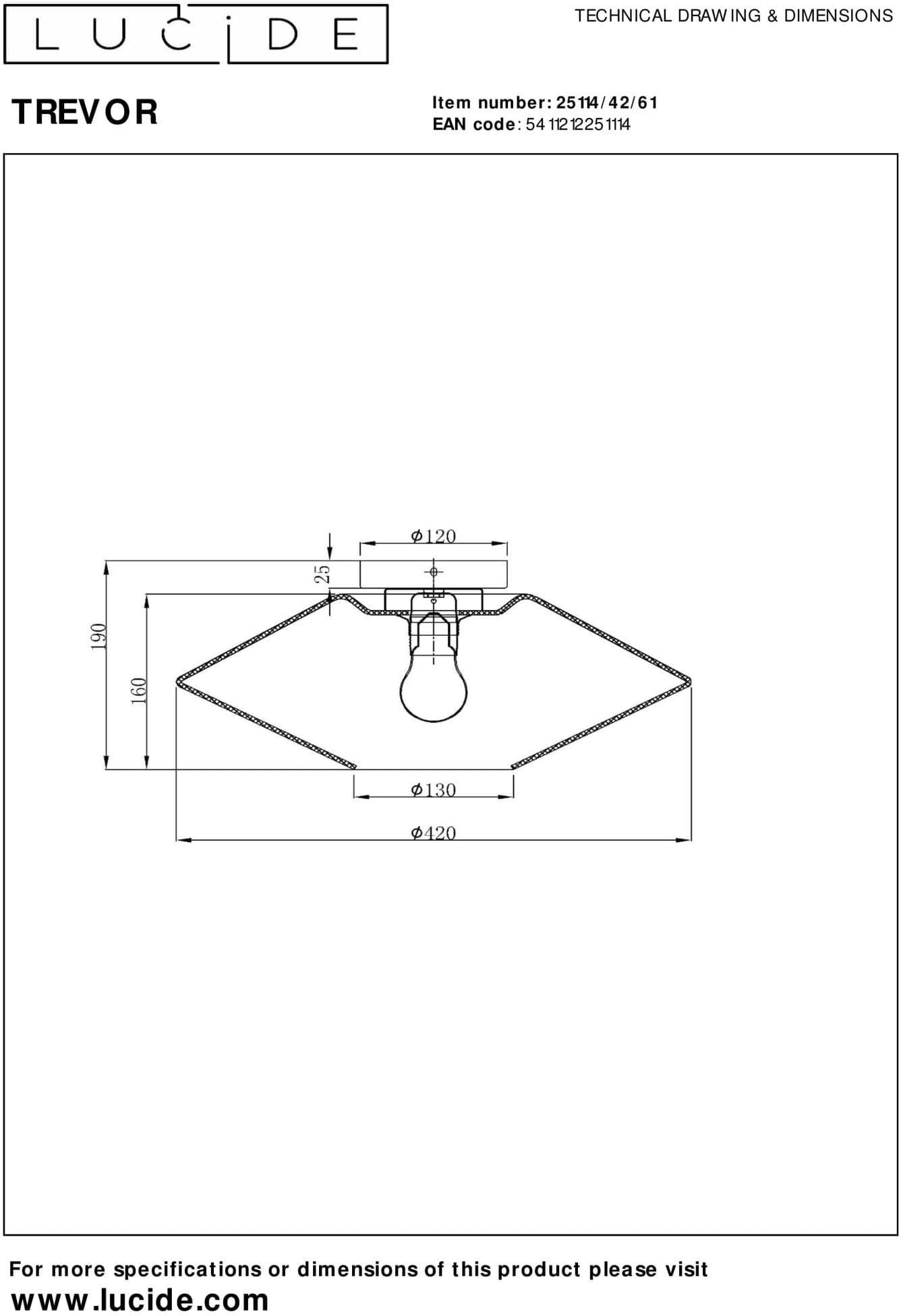 Trevor Plafonnière Ø42 cm - Opaal Lucide Plafondlamp 25114/42/61