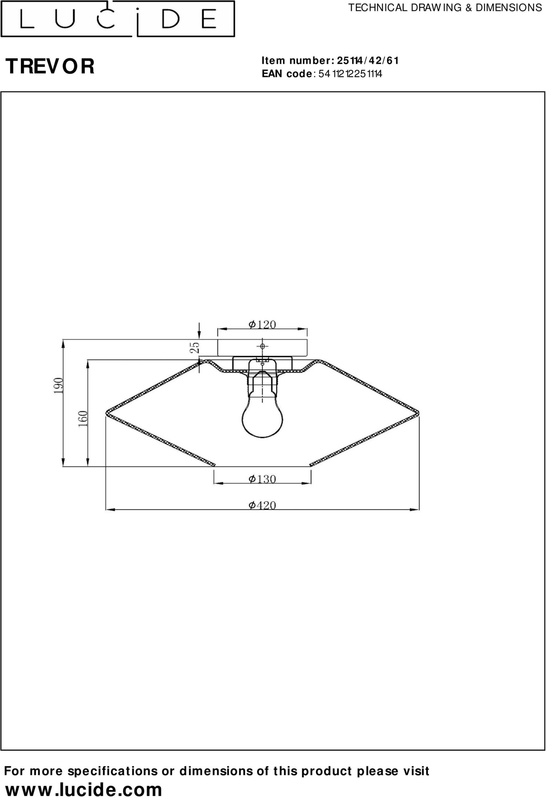 Trevor Plafonnière Ø42 cm - Opaal Lucide Plafondlamp 25114/42/61