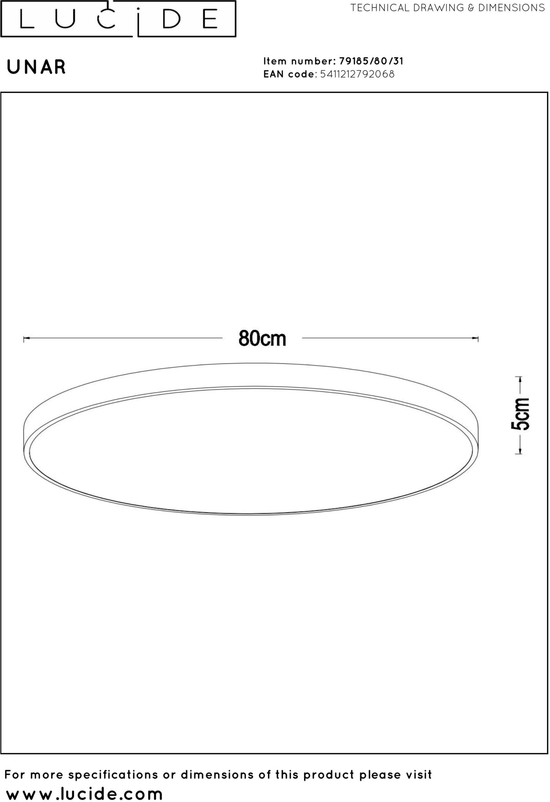 Unar Plafonnière Ø80 cm Led 3 Stepdim - Wit Lucide Plafondlamp 79185/80/31