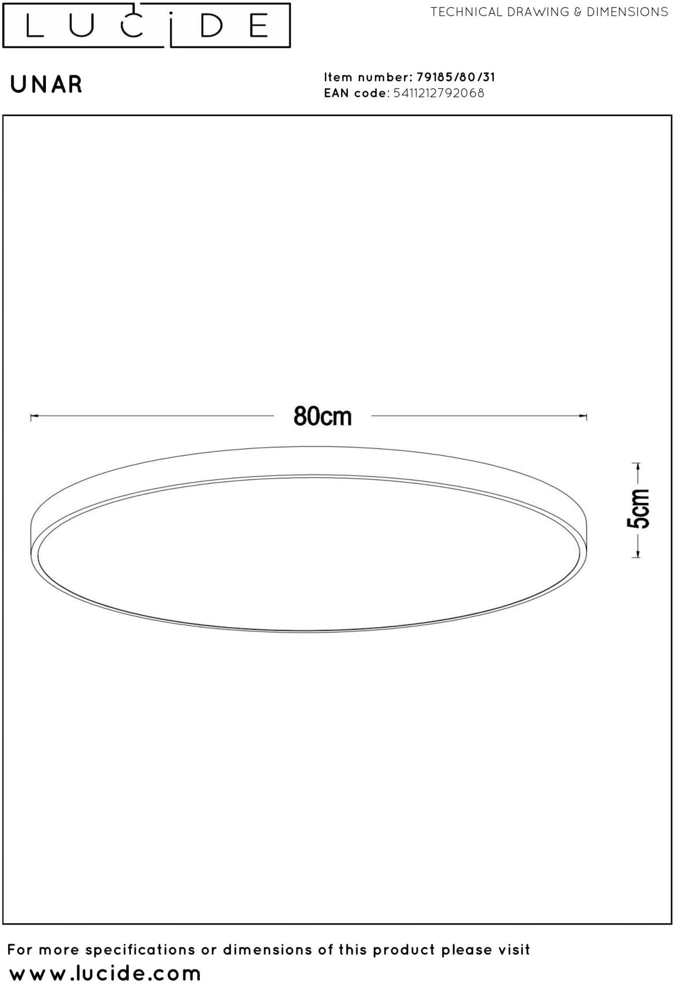 Unar Plafonnière Ø80 cm Led 3 Stepdim - Wit Lucide Plafondlamp 79185/80/31
