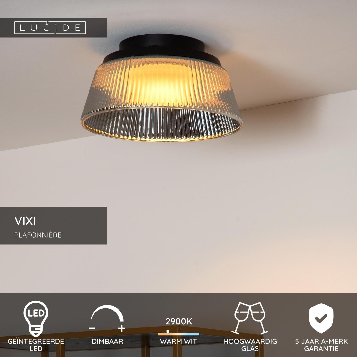 Vixi Plafonnière Ø35 cm Led Dimb. - Fumé Lucide Plafondlamp 25115/35/65