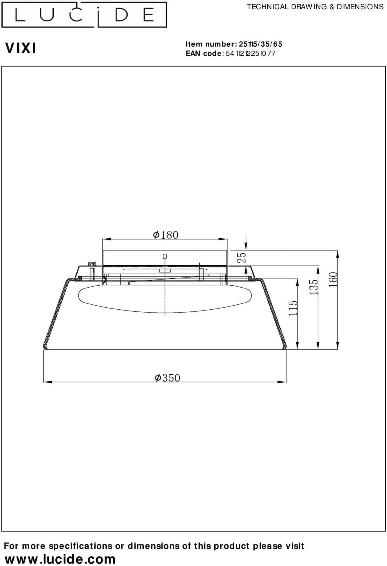 Vixi Plafonnière Ø35 cm Led Dimb. - Fumé Lucide Plafondlamp 25115/35/65