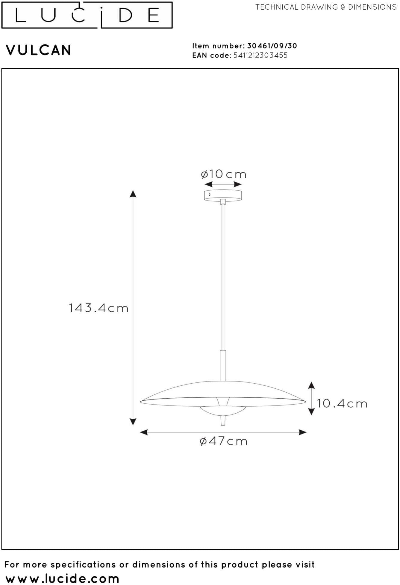Vulcan Hanglamp Ø47 cm Led Dimb. - Zwart Lucide Hanglamp 30461/09/30