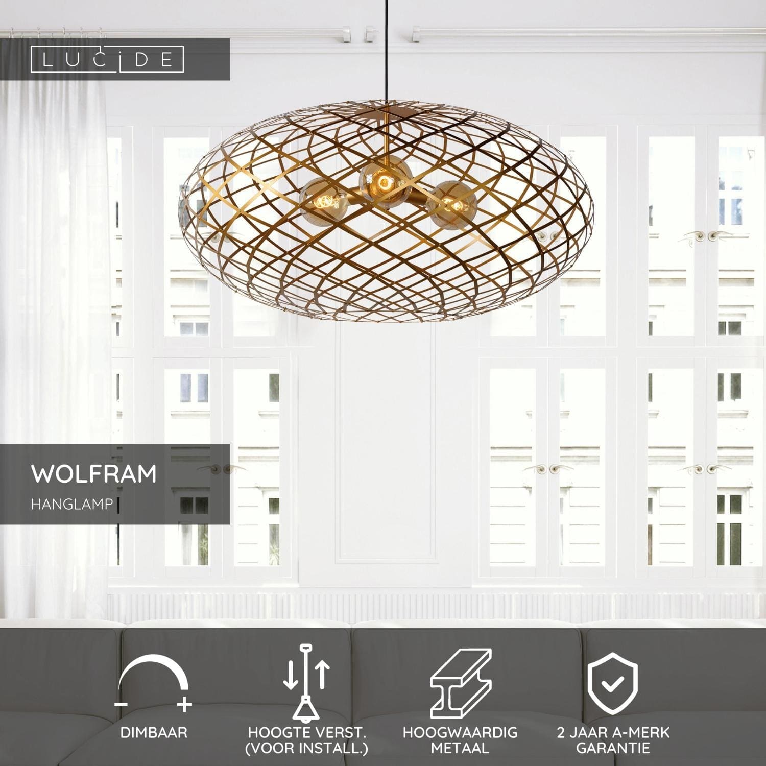 Wolfram Hanglamp Ø100 cm - Mat Goud / Messing Lucide Hanglamp 21417/99/02