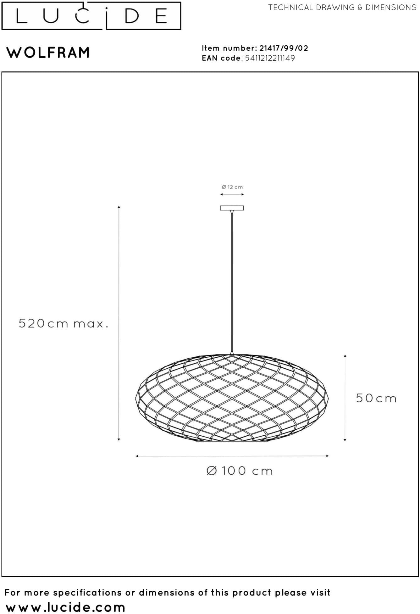 Wolfram Hanglamp Ø100 cm - Mat Goud / Messing Lucide Hanglamp 21417/99/02