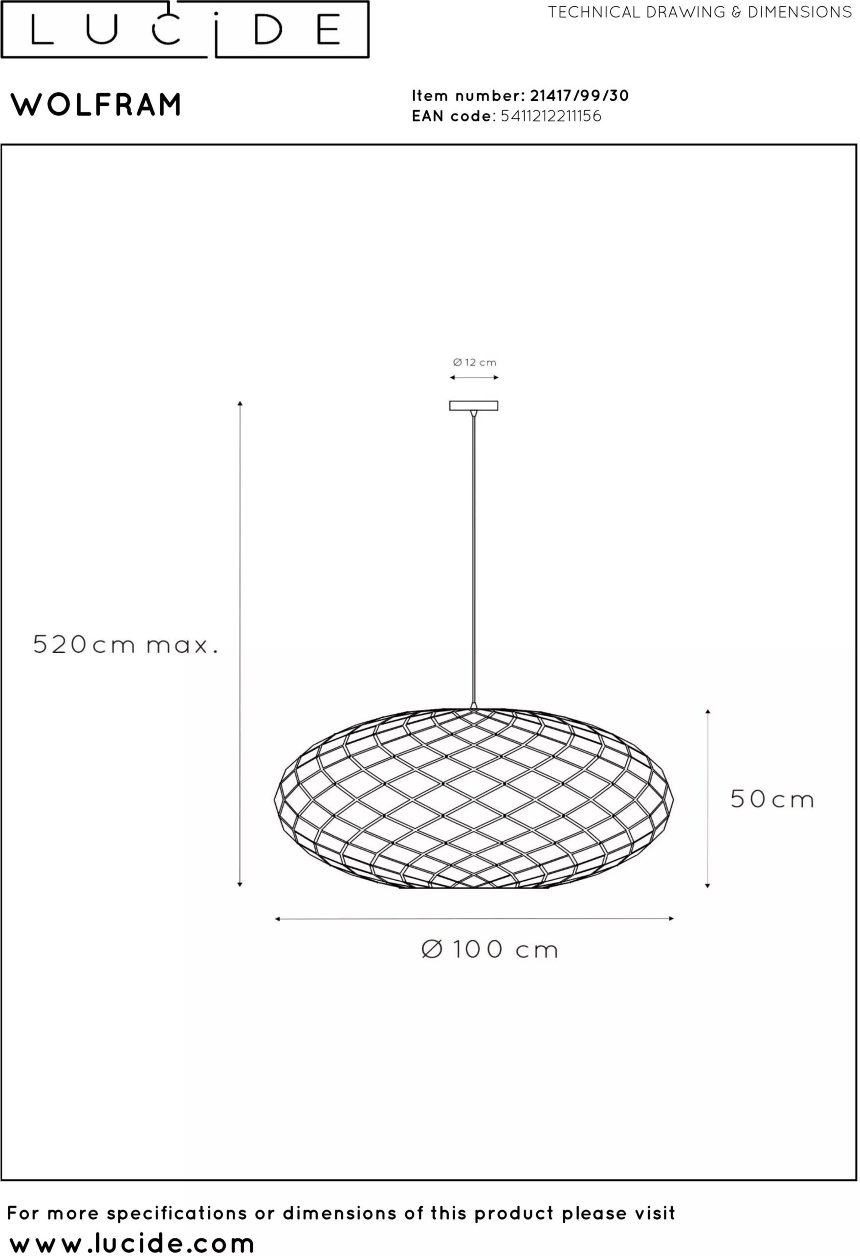 Wolfram Hanglamp Ø100 cm - Zwart Lucide Hanglamp 21417/99/30