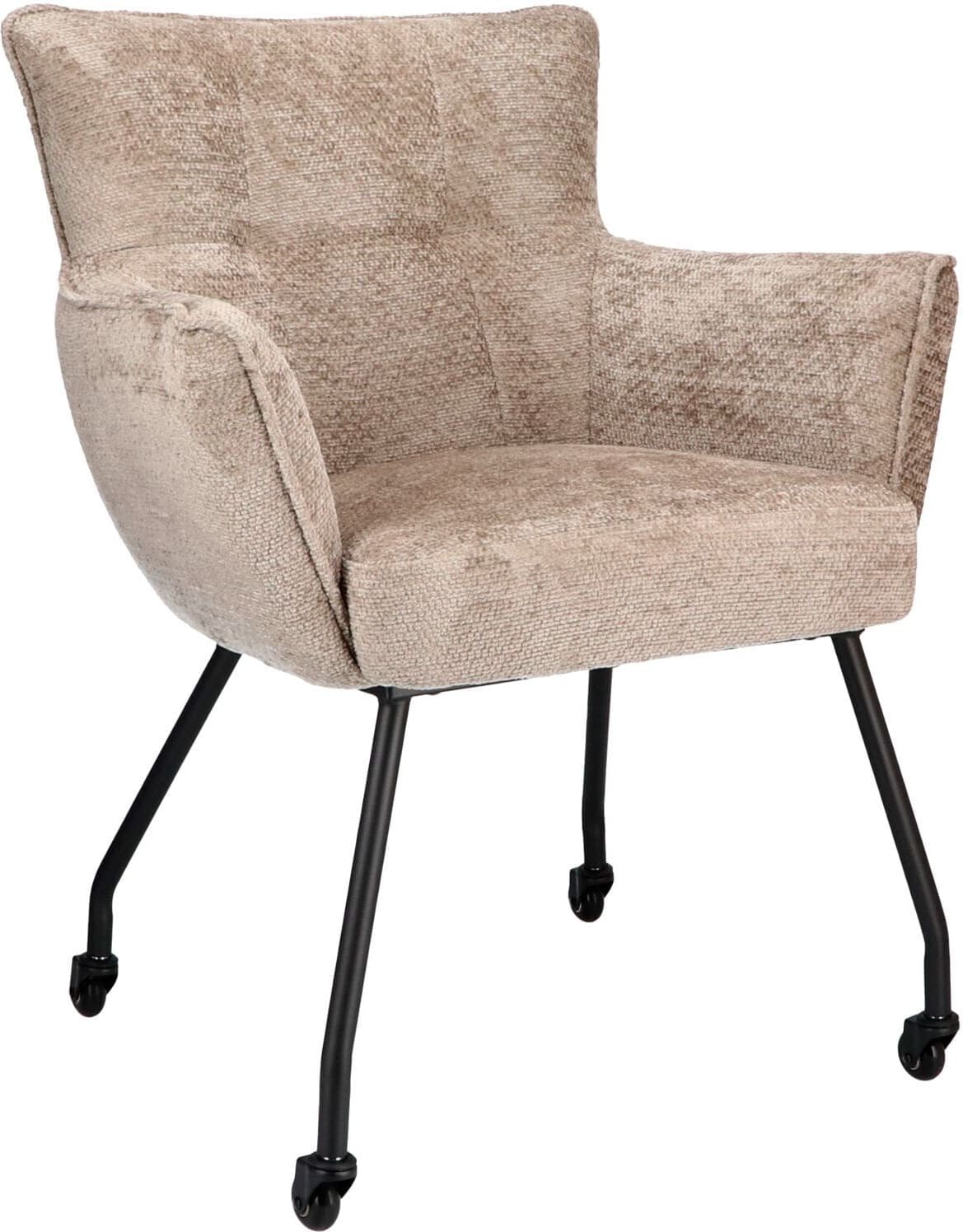 Pronto Wonen Eetkamerstoel Novile beige met wiel Beige|Wit Eetkamerstoel