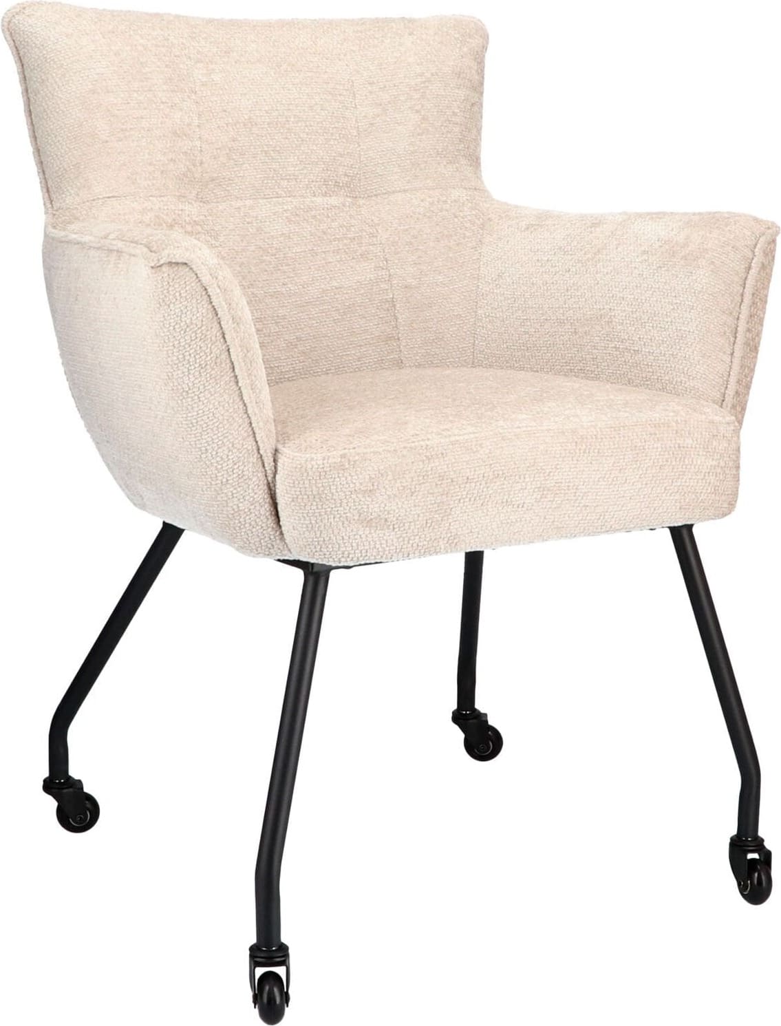 Pronto Wonen Eetkamerstoel Novile ecru met wiel Beige|Wit Eetkamerstoel