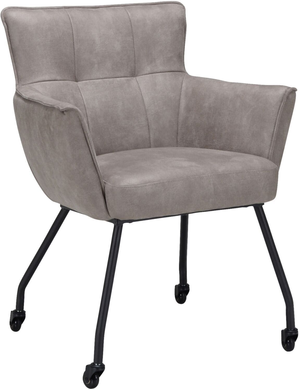 Pronto Wonen Eetkamerstoel Novile microleder beige met wiel Beige|Wit Eetkamerstoel