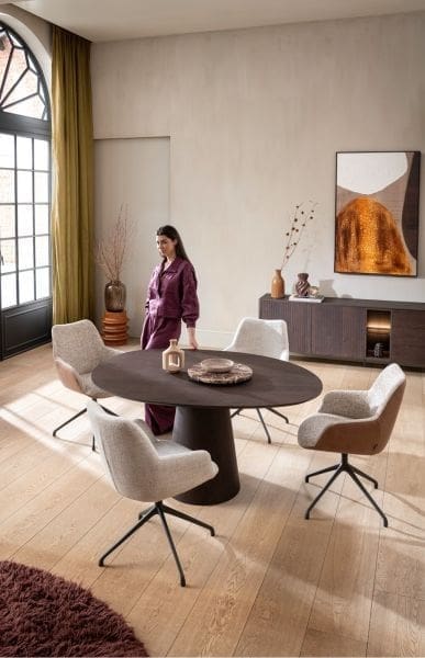 Xooon Mats eetkamerstoel - wielen - rough off black - Luton - koper Koper Eetkamerstoel