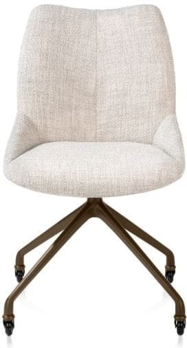 Xooon Mats eetkamerstoel - wielen - steelbrown - Luton - creme Beige|Wit Eetkamerstoel
