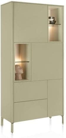 Xooon Trentino Bergkast 95 cm. - 3-deuren + 2-laden + 4-niches - olijf Groen Kast