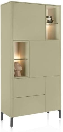 Xooon Trentino Bergkast 95 cm. - 3-deuren + 2-laden + 4-niches - olijf Groen Kast