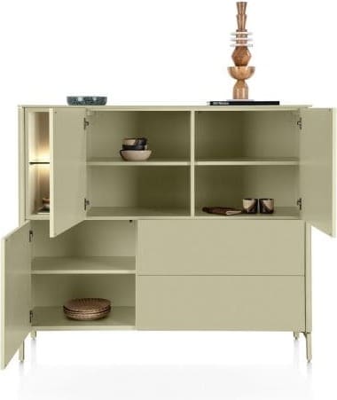 Xooon Trentino Dressette 153 cm. - 3-deuren + 2-laden + 2-niches - olijf Groen Kast