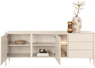 Xooon Trentino Dressoir 210 cm. - 2-deuren + 3-laden + 2-niches - creme Beige|Wit Dressoir