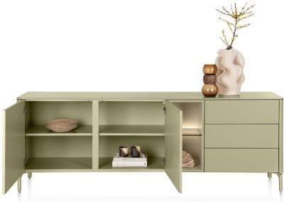 Xooon Trentino Dressoir 210 cm. - 2-deuren + 3-laden + 2-niches - olijf Groen Dressoir