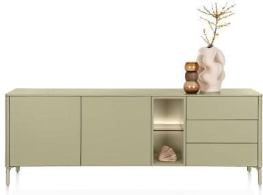 Xooon Trentino Dressoir 210 cm. - 2-deuren + 3-laden + 2-niches - olijf Groen Dressoir