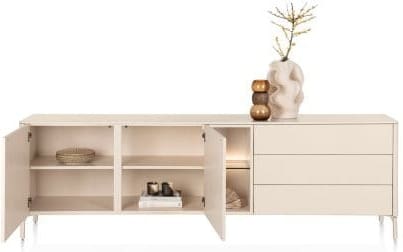 Xooon Trentino Dressoir 240 cm. - 2-deuren + 3-laden + 2-niches - creme Beige|Wit Dressoir