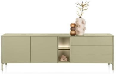 Xooon Trentino Dressoir 240 cm. - 2-deuren + 3-laden + 2-niches - olijf Groen Dressoir