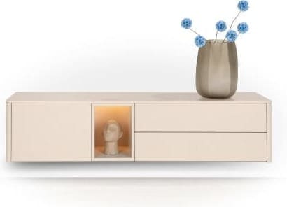 Xooon Trentino Lowboard 180 cm. - 1-deur + 2-laden + 1-niche - mdf gelakt - creme Beige|Wit Tv-meubel|Tv-dressoir