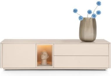 Xooon Trentino Lowboard 180 cm. - 1-deur + 2-laden + 1-niche - mdf gelakt - creme Beige|Wit Tv-meubel|Tv-dressoir