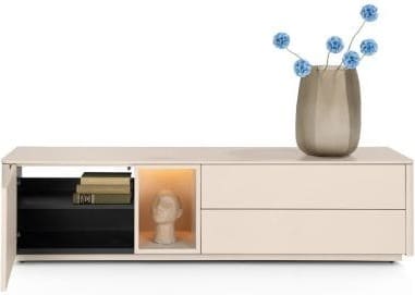 Xooon Trentino Lowboard 180 cm. - 1-deur + 2-laden + 1-niche - mdf gelakt - creme Beige|Wit Tv-meubel|Tv-dressoir