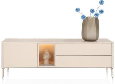 Xooon Trentino Lowboard 180 cm. - 1-deur + 2-laden + 1-niche - mdf gelakt - creme Beige|Wit Tv-meubel|Tv-dressoir
