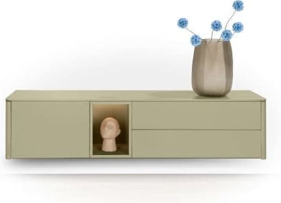 Xooon Trentino Lowboard 180 cm. - 1-deur + 2-laden + 1-niche - mdf gelakt - olijf Groen Tv-meubel|Tv-dressoir