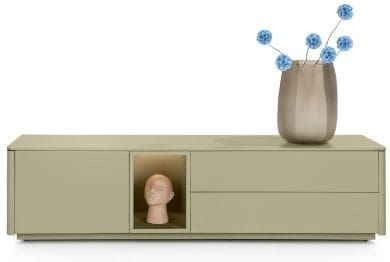 Xooon Trentino Lowboard 180 cm. - 1-deur + 2-laden + 1-niche - mdf gelakt - olijf Groen Tv-meubel|Tv-dressoir