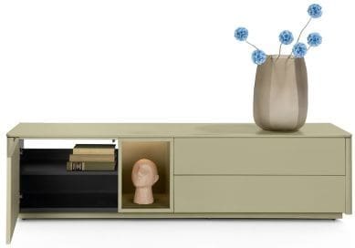 Xooon Trentino Lowboard 180 cm. - 1-deur + 2-laden + 1-niche - mdf gelakt - olijf Groen Tv-meubel|Tv-dressoir