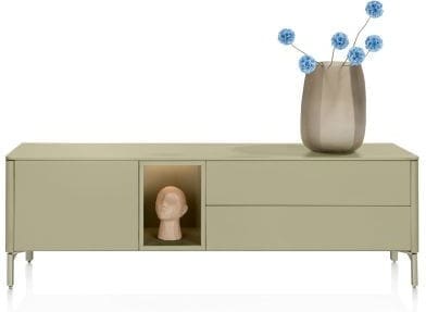 Xooon Trentino Lowboard 180 cm. - 1-deur + 2-laden + 1-niche - mdf gelakt - olijf Groen Tv-meubel|Tv-dressoir