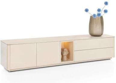 Xooon Trentino Lowboard 210 cm. - 2-deuren + 2-laden + 1-niche - mdf gelakt - creme Beige|Wit Tv-meubel|Tv-dressoir