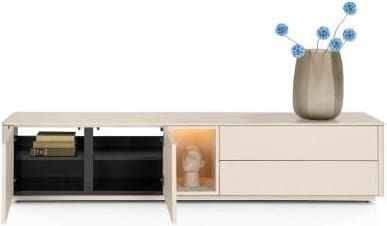 Xooon Trentino Lowboard 210 cm. - 2-deuren + 2-laden + 1-niche - mdf gelakt - creme Beige|Wit Tv-meubel|Tv-dressoir