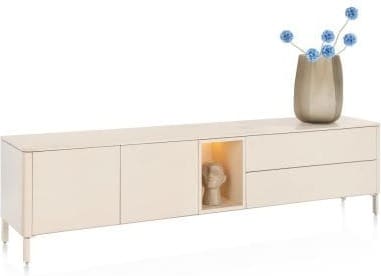 Xooon Trentino Lowboard 210 cm. - 2-deuren + 2-laden + 1-niche - mdf gelakt - creme Beige|Wit Tv-meubel|Tv-dressoir