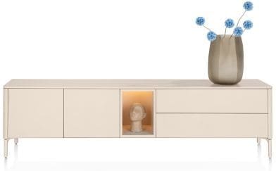 Xooon Trentino Lowboard 210 cm. - 2-deuren + 2-laden + 1-niche - mdf gelakt - creme Beige|Wit Tv-meubel|Tv-dressoir