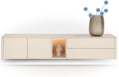 Xooon Trentino Lowboard 210 cm. - 2-deuren + 2-laden + 1-niche - mdf gelakt - creme Beige|Wit Tv-meubel|Tv-dressoir