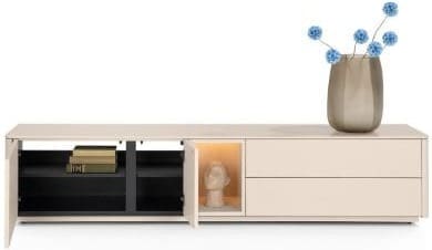 Xooon Trentino Lowboard 210 cm. - 2-deuren + 2-laden + 1-niche - mdf gelakt - creme Beige|Wit Tv-meubel|Tv-dressoir