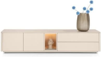 Xooon Trentino Lowboard 210 cm. - 2-deuren + 2-laden + 1-niche - mdf gelakt - creme Beige|Wit Tv-meubel|Tv-dressoir