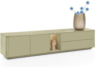 Xooon Trentino Lowboard 210 cm. - 2-deuren + 2-laden + 1-niche - mdf gelakt - olijf Groen Tv-meubel|Tv-dressoir