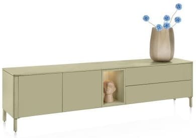 Xooon Trentino Lowboard 210 cm. - 2-deuren + 2-laden + 1-niche - mdf gelakt - olijf Groen Tv-meubel|Tv-dressoir