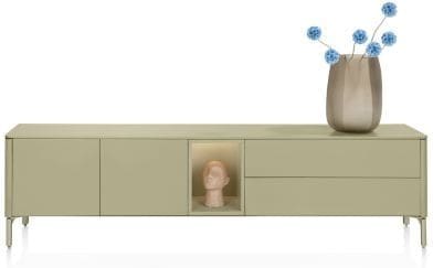 Xooon Trentino Lowboard 210 cm. - 2-deuren + 2-laden + 1-niche - mdf gelakt - olijf Groen Tv-meubel|Tv-dressoir