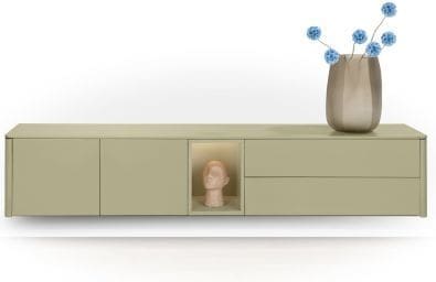 Xooon Trentino Lowboard 210 cm. - 2-deuren + 2-laden + 1-niche - mdf gelakt - olijf Groen Tv-meubel|Tv-dressoir